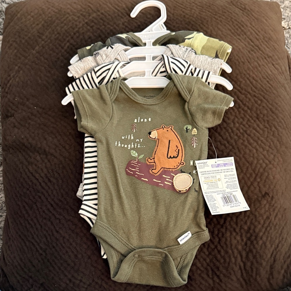 Carter's Olive Green Bear Graphic Baby One-Piece (4-Pack)